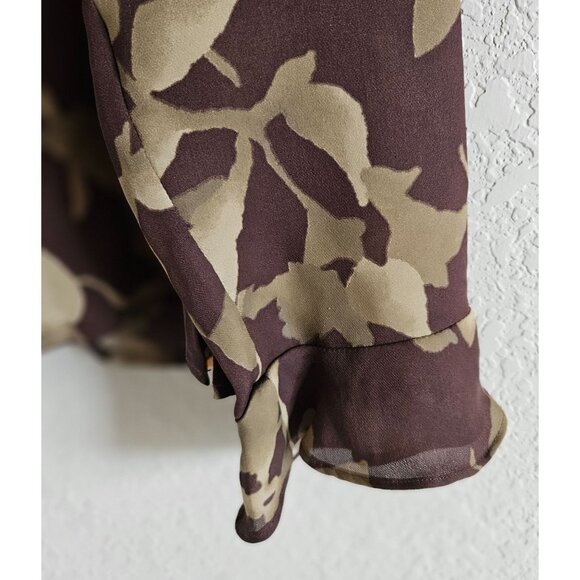 Caslon woman Size L 100% Silk Blouse Dark Floral Old Money Ruffle Sleeve Buttons - Picture 3 of 7